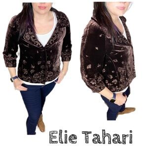 Elie Tahari brown velvet embroidered blazer jacket